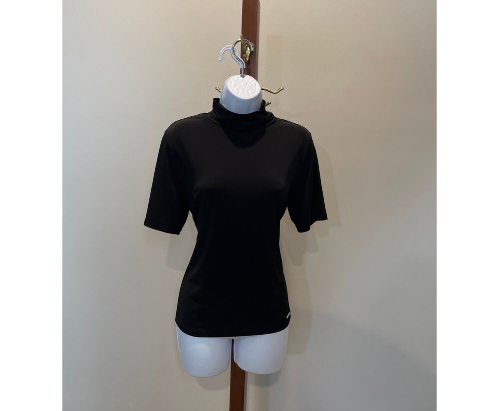 Michael Kors Turtleneck Stretch Top Size L Black Short Sleeve
